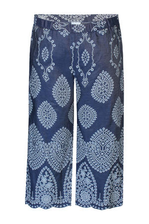 wide leg regular waist broek donkerblauw broderie