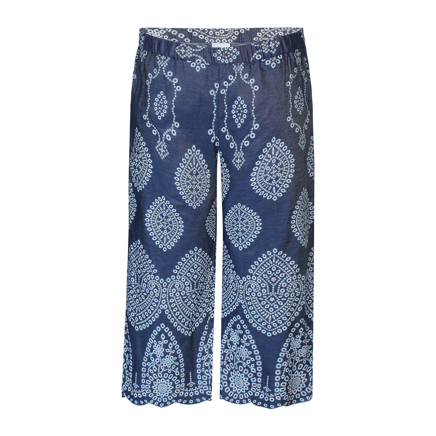 Zhenzi wide leg regular waist broek donkerblauw broderie