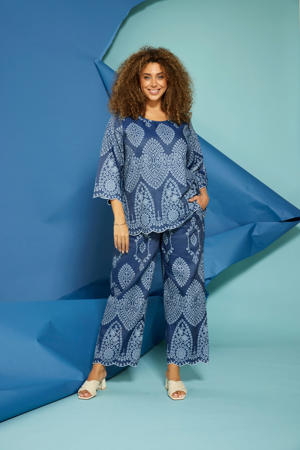blousetop donkerblauw broderie