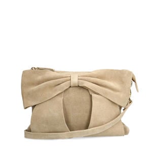 suede crossbody tas beige