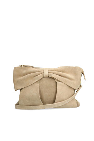 suede crossbody tas beige