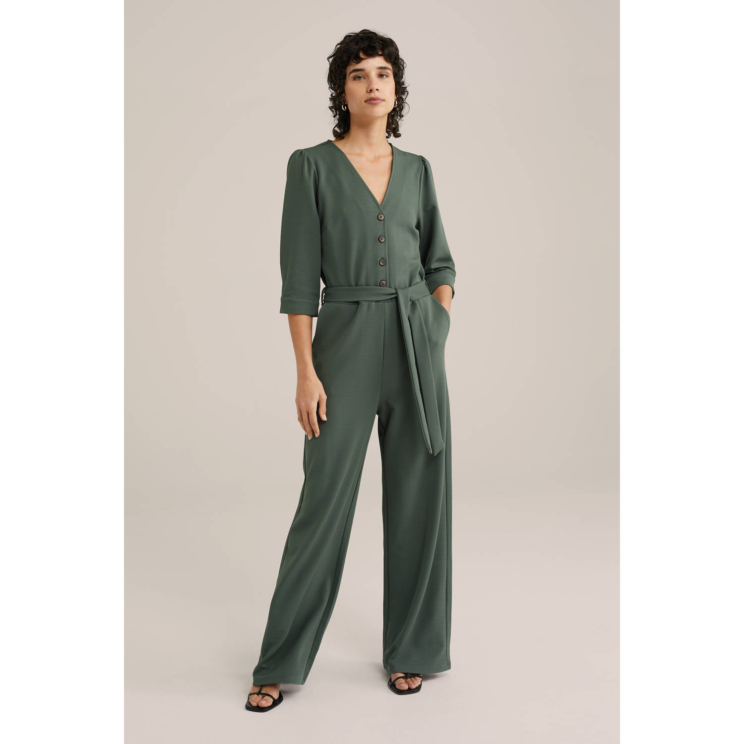 WE Fashion straight jumpsuit donkergroen