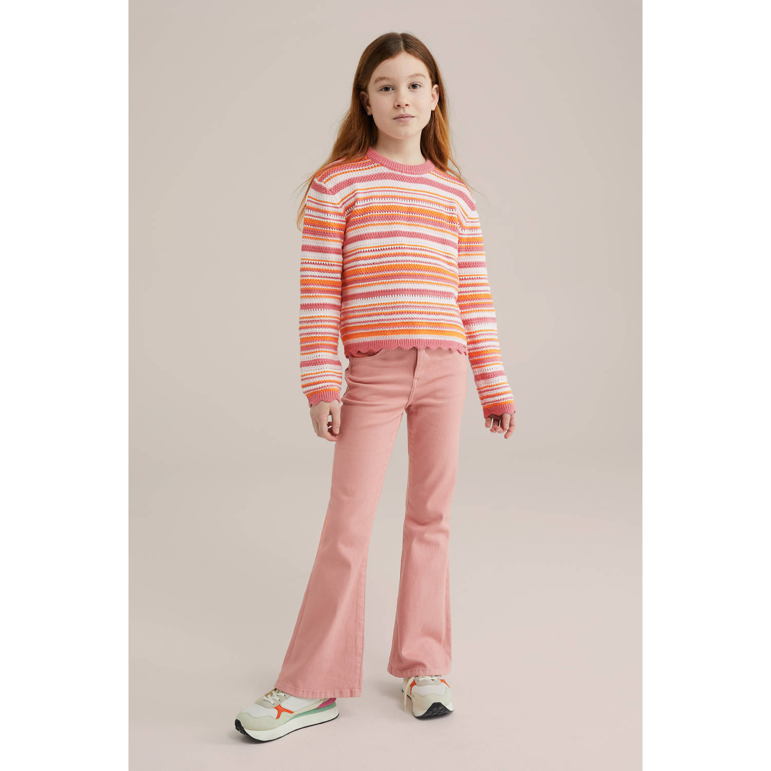 WE Fashion trui roze rib gebreid