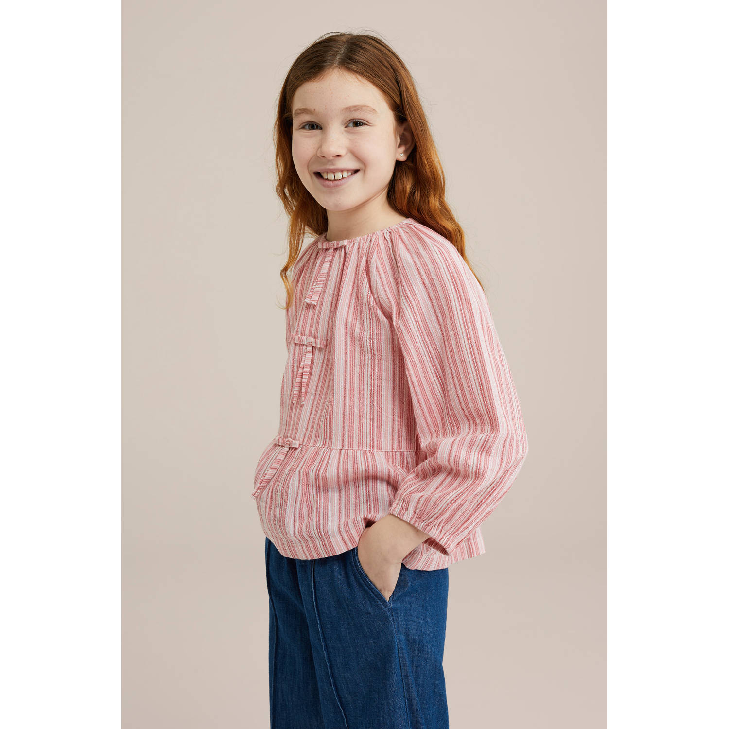 WE Fashion top roze lichtroze wit