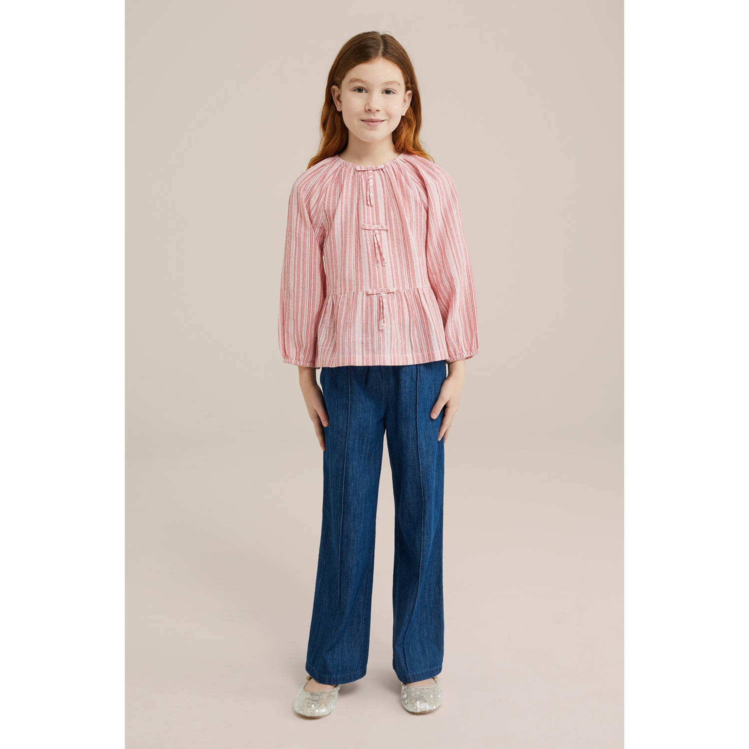 WE Fashion top roze lichtroze wit