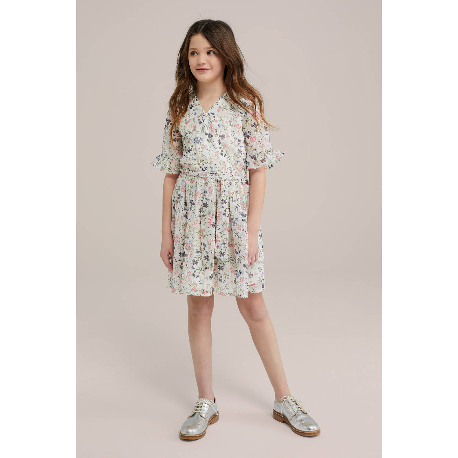 WE Fashion korte jurk met glitter ecru