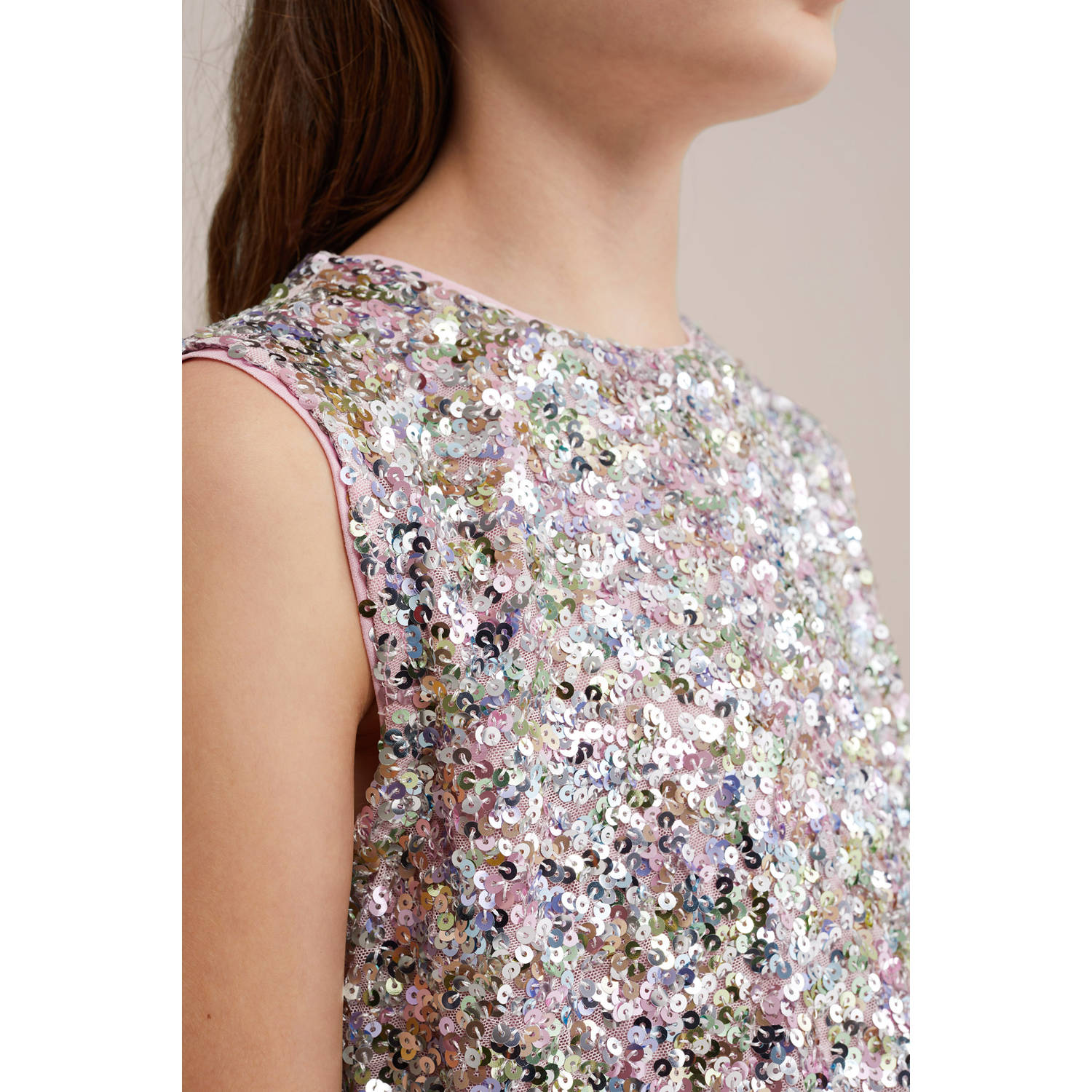 WE Fashion korte jurk met pailletten roze
