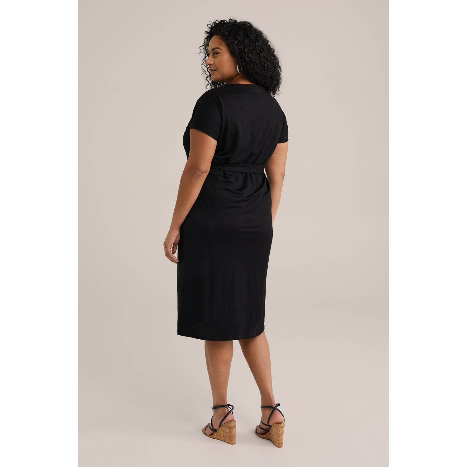WE Fashion Curve midi jurk zwart