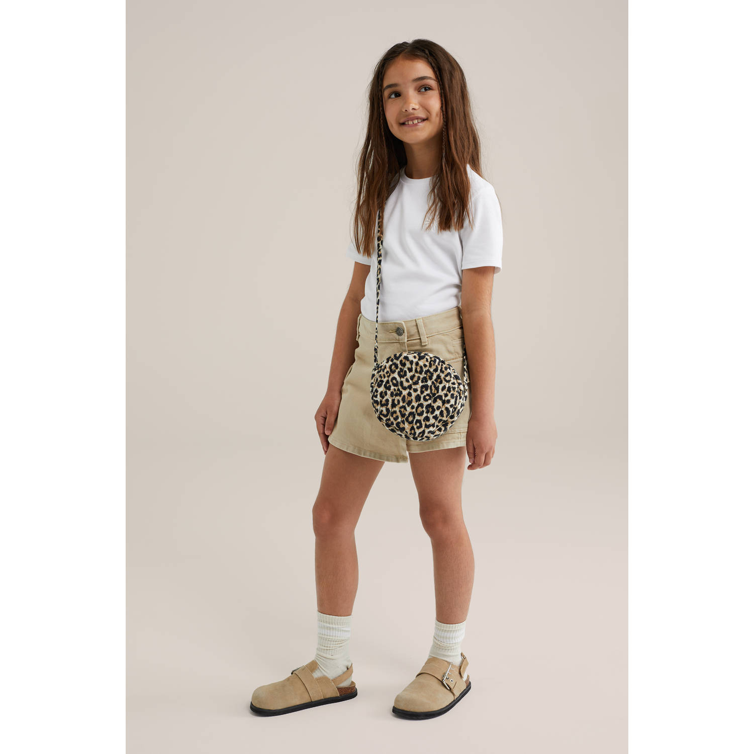 WE Fashion crossbody tas met panterprint beige zwart