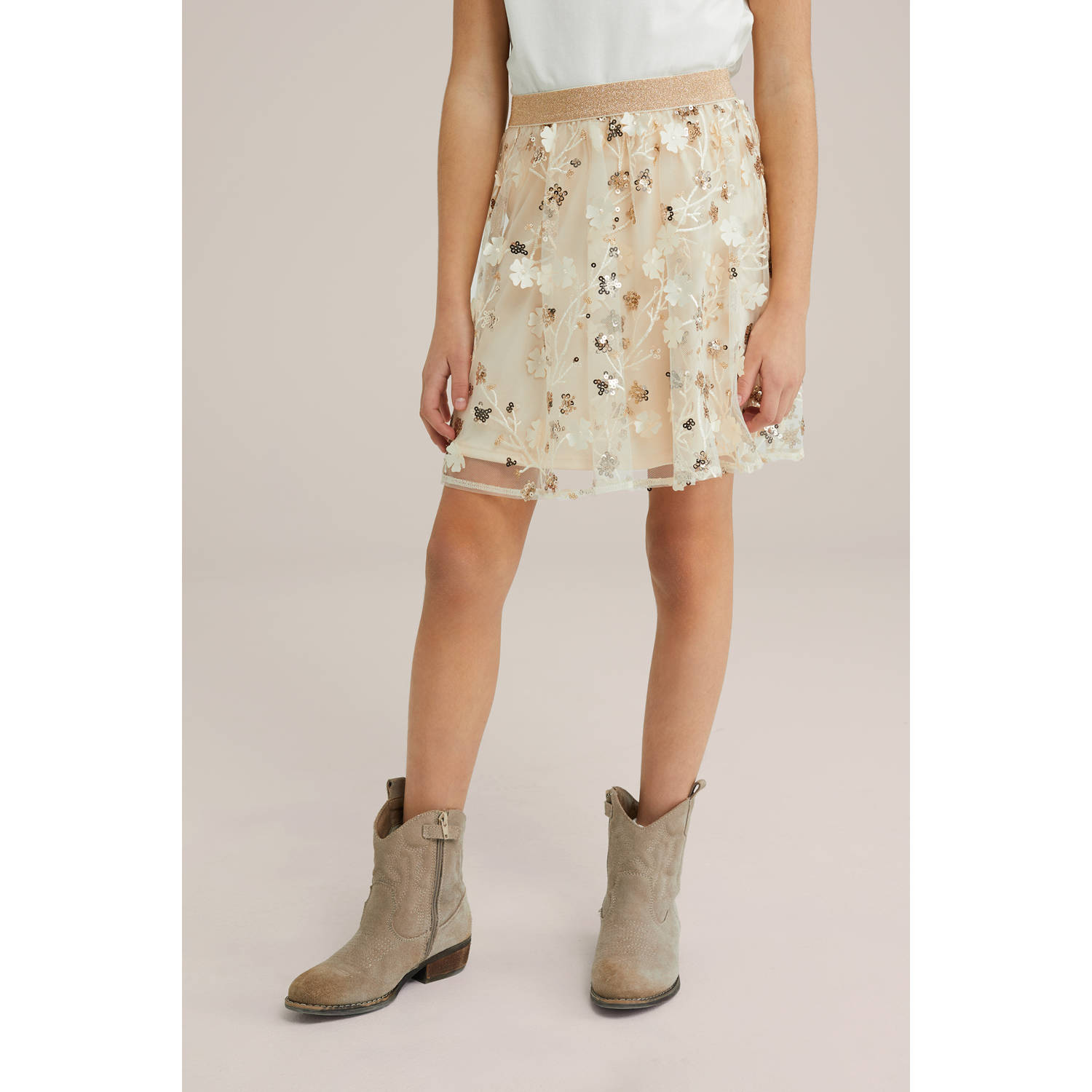 WE Fashion korte rok met pailletten goud