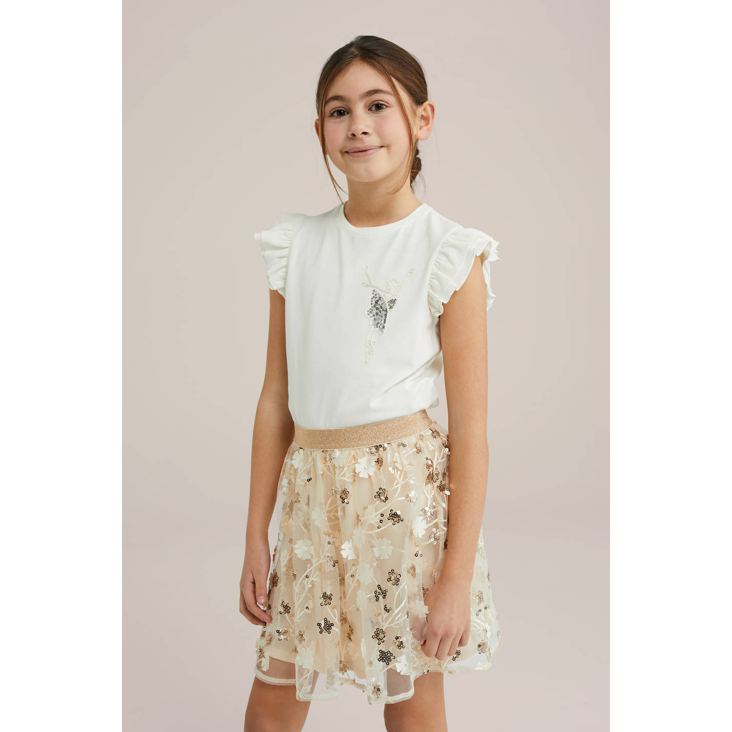 WE Fashion mouwloze top wit met pailletten