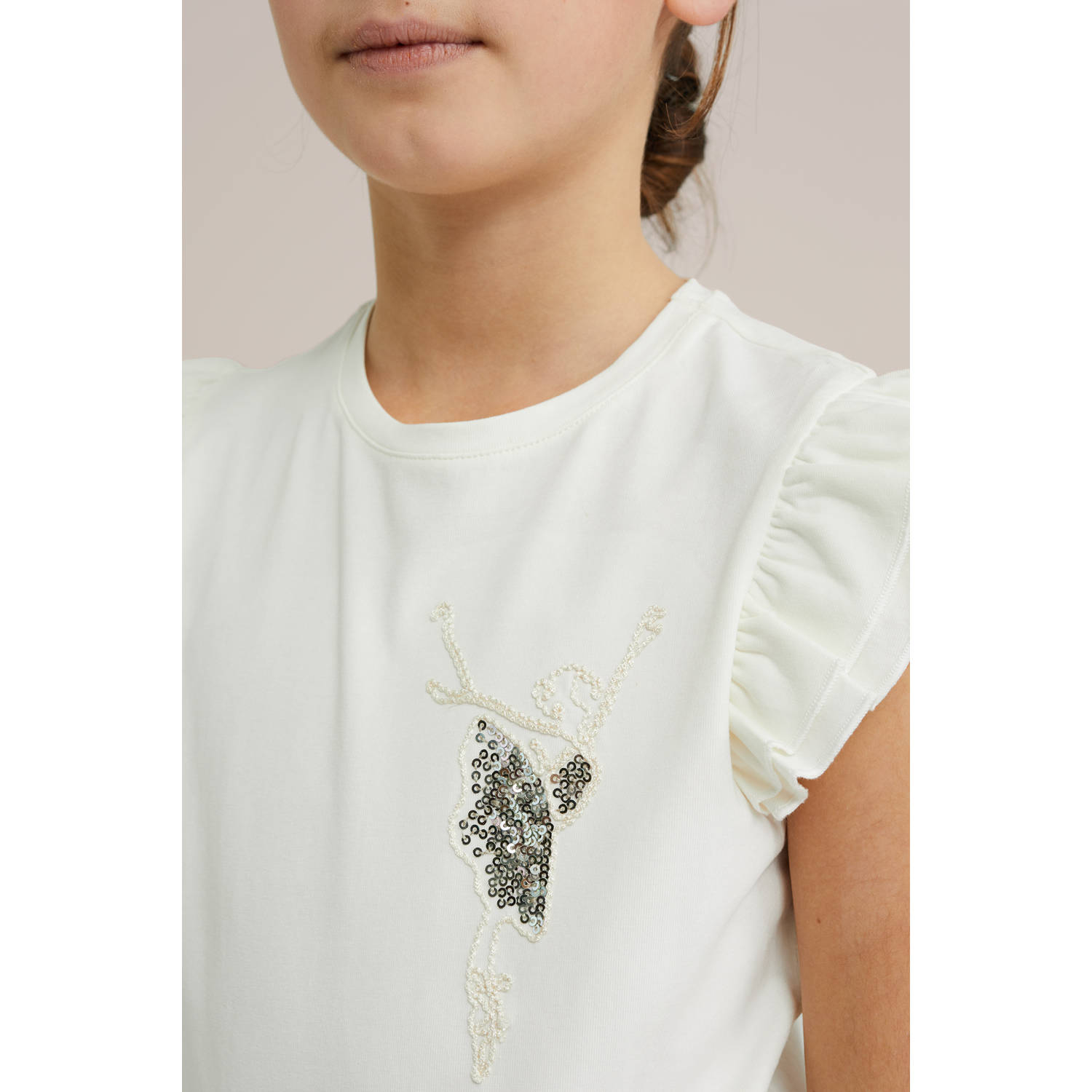 WE Fashion mouwloze top wit met pailletten