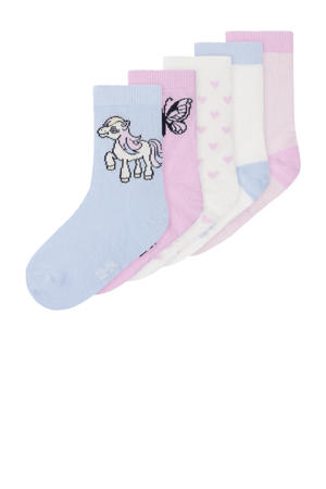 sokken - set van 5 roze/blauw/wit