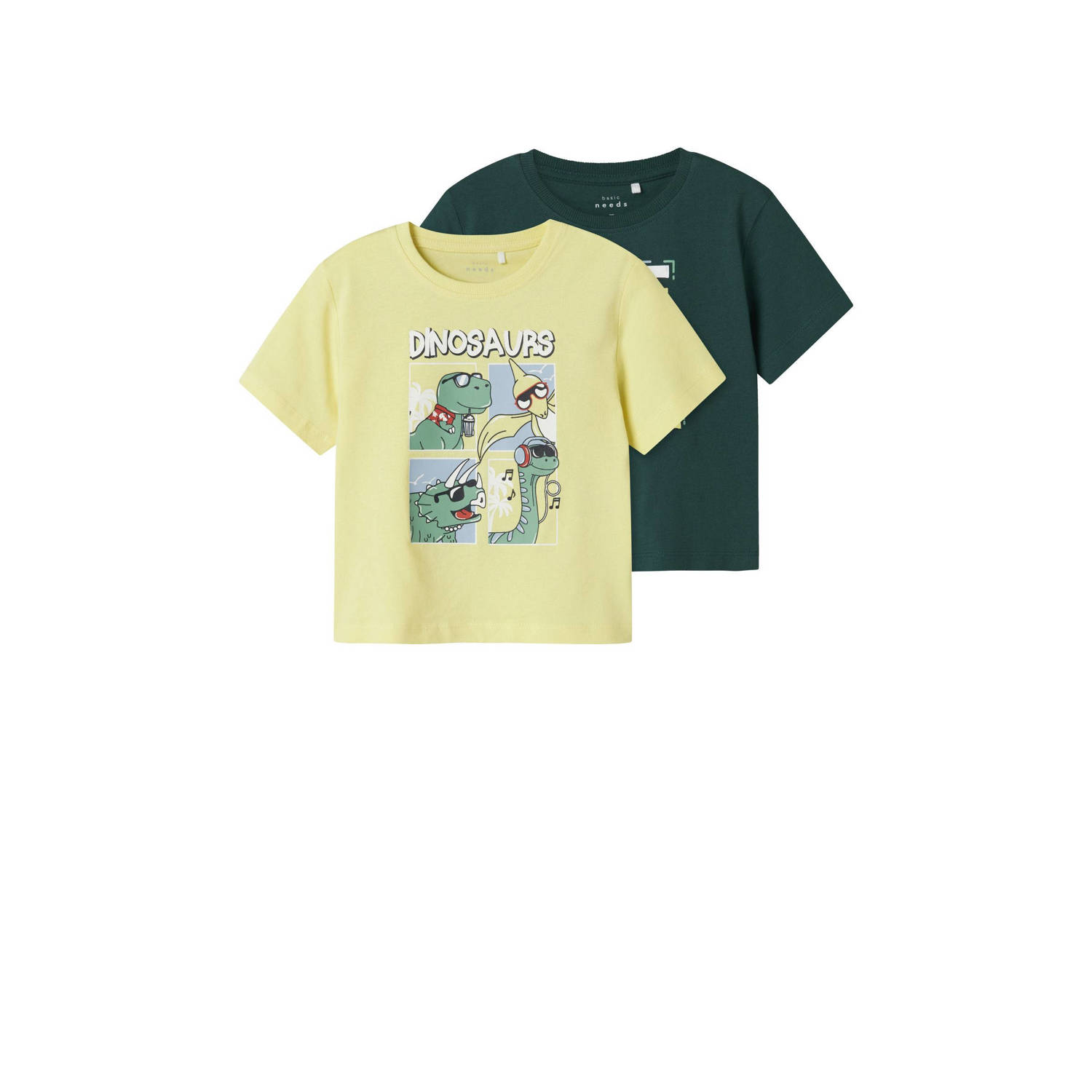 NAME IT MINI T-shirt NMMVICTOR set van 2 groen geel