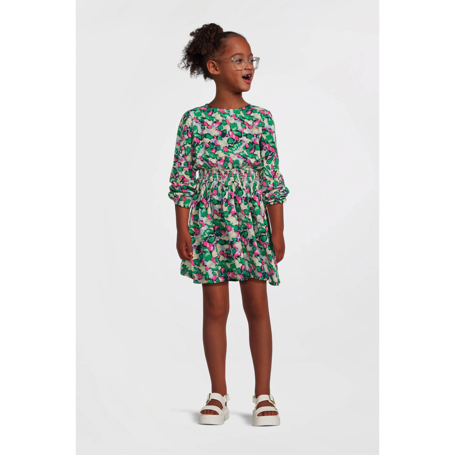 NAME IT KIDS midi jurk met all over print donkerblauw
