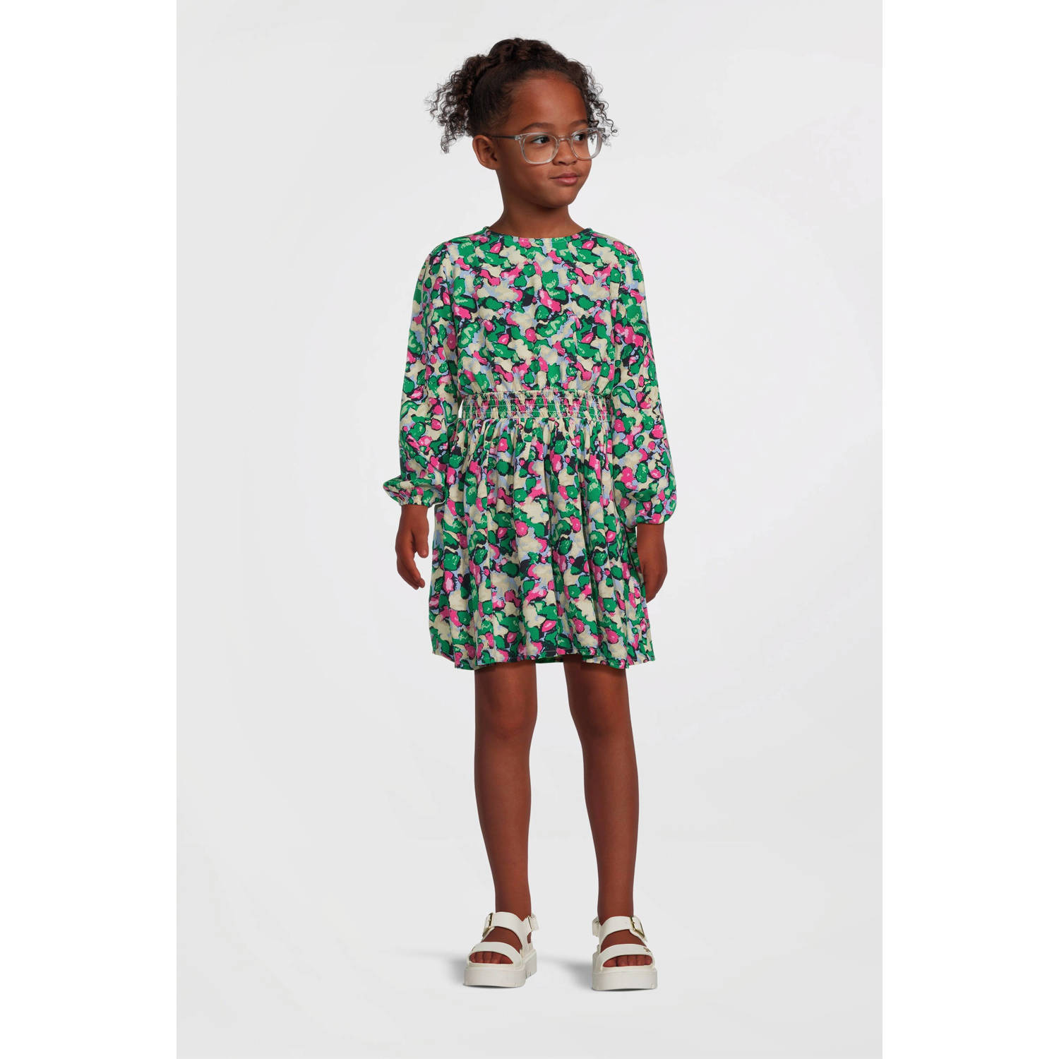 NAME IT KIDS midi jurk met all over print donkerblauw