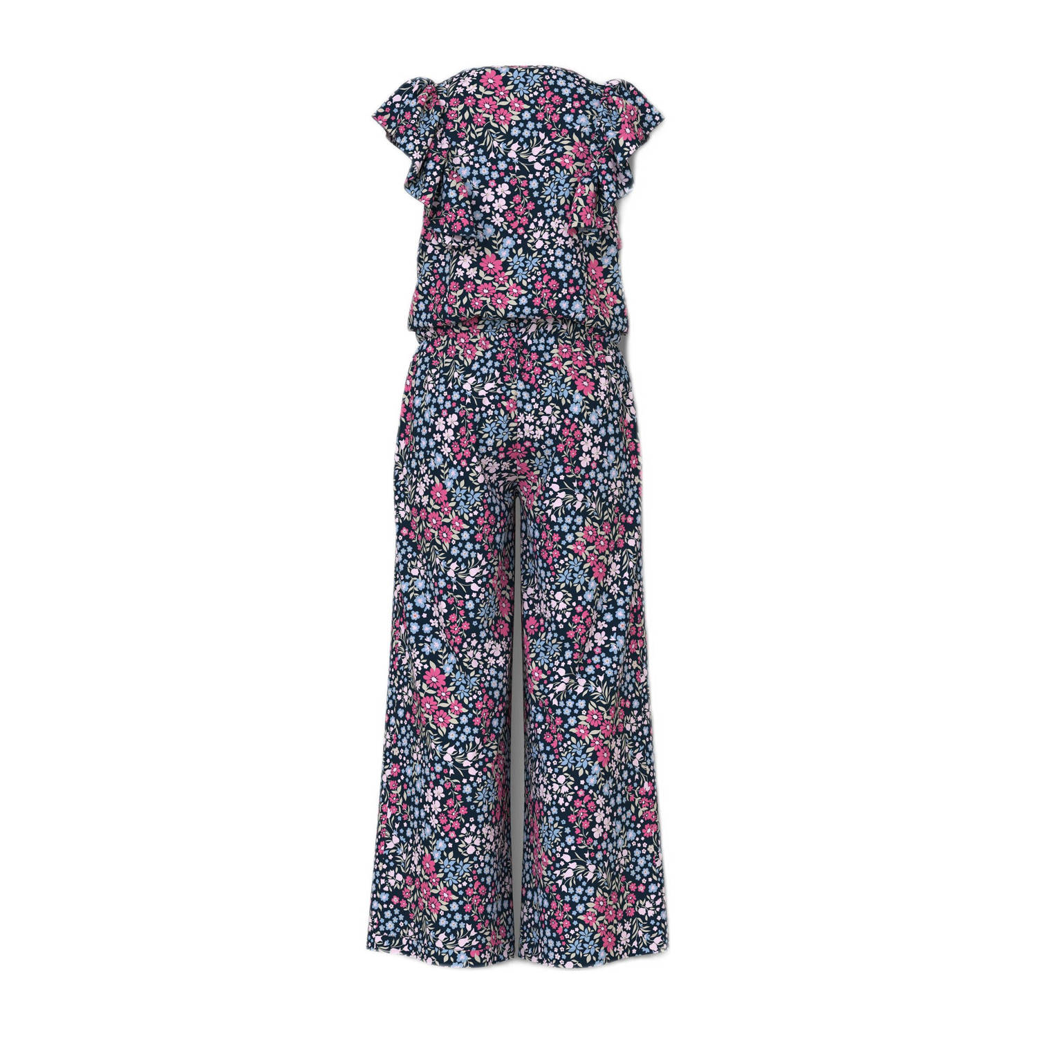 NAME IT KIDS jumpsuit met ruches donkerblauw roze lichtblauw