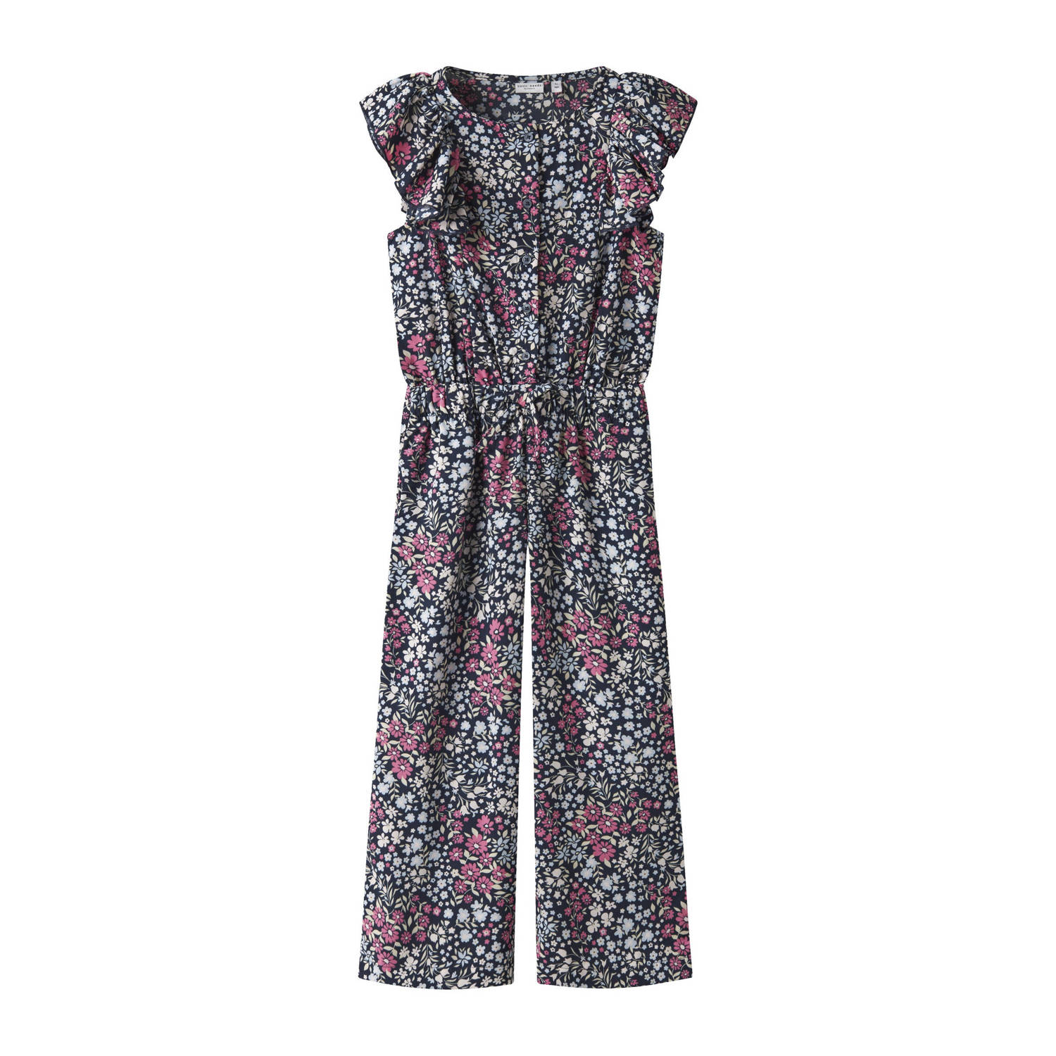 NAME IT KIDS jumpsuit met ruches donkerblauw roze lichtblauw