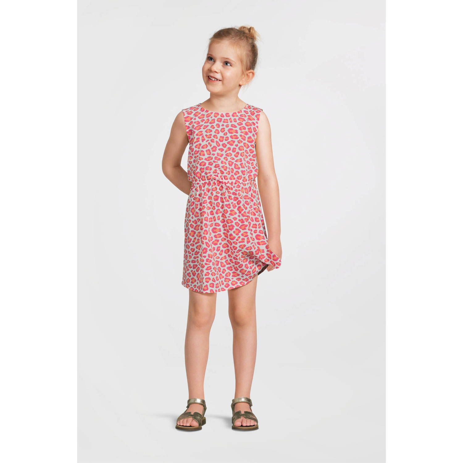 NAME IT KIDS midi jurk roze zalmroze wit