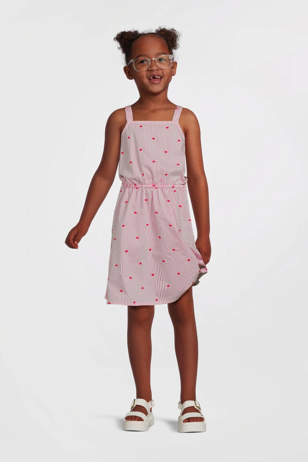 NAME IT KIDS zomerjurk NKFFAHEART roze/rood