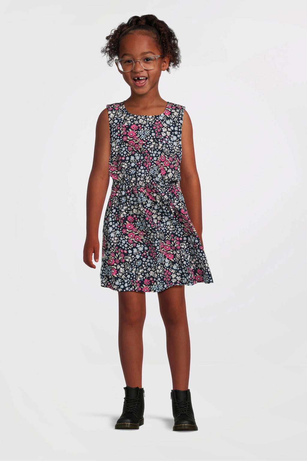 Paarse meisjes NAME IT KIDS midi jurk van polyester met effen, ronde hals, striksluiting en geweven detail
