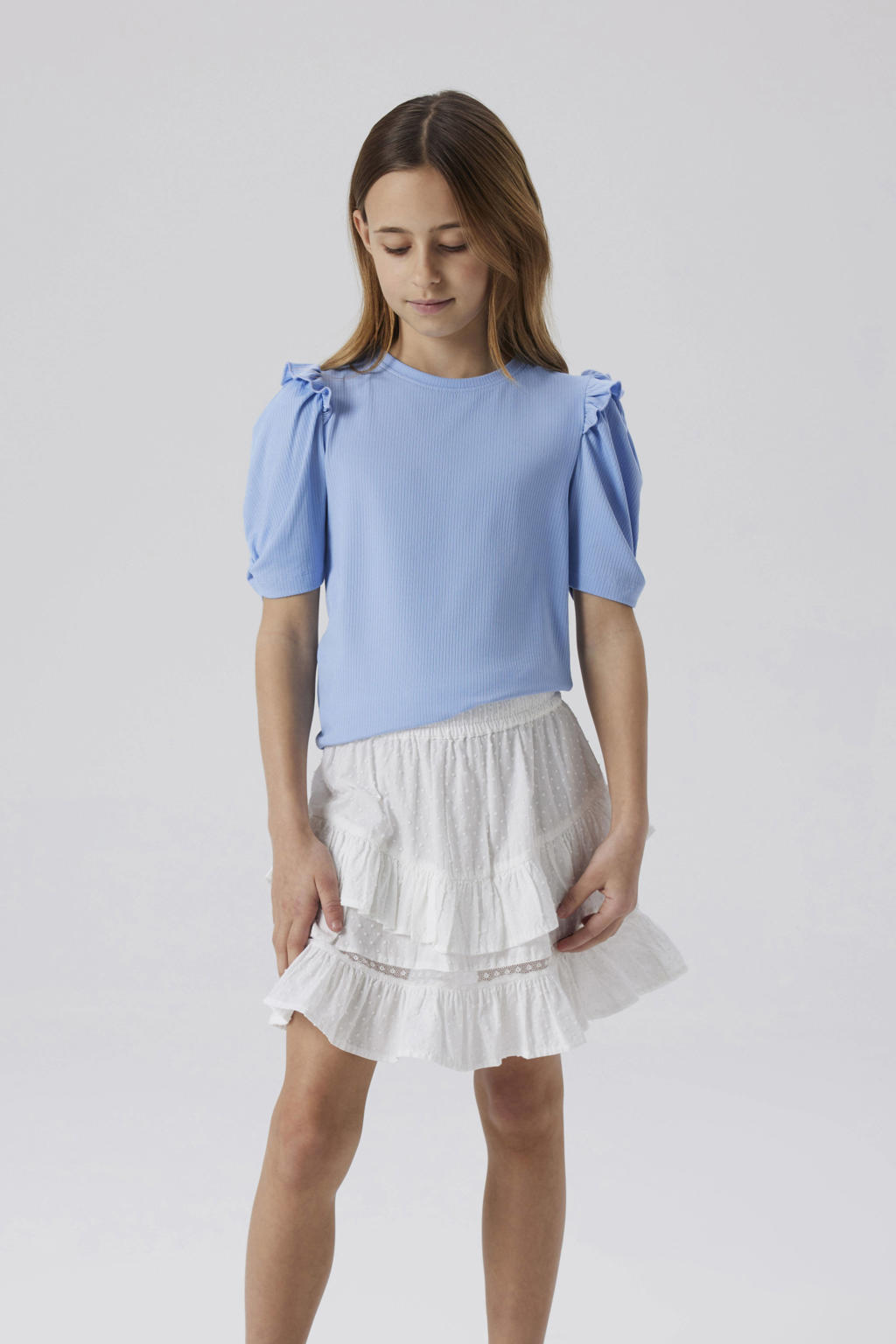 NAME IT KIDS midi rok strokenrok wit