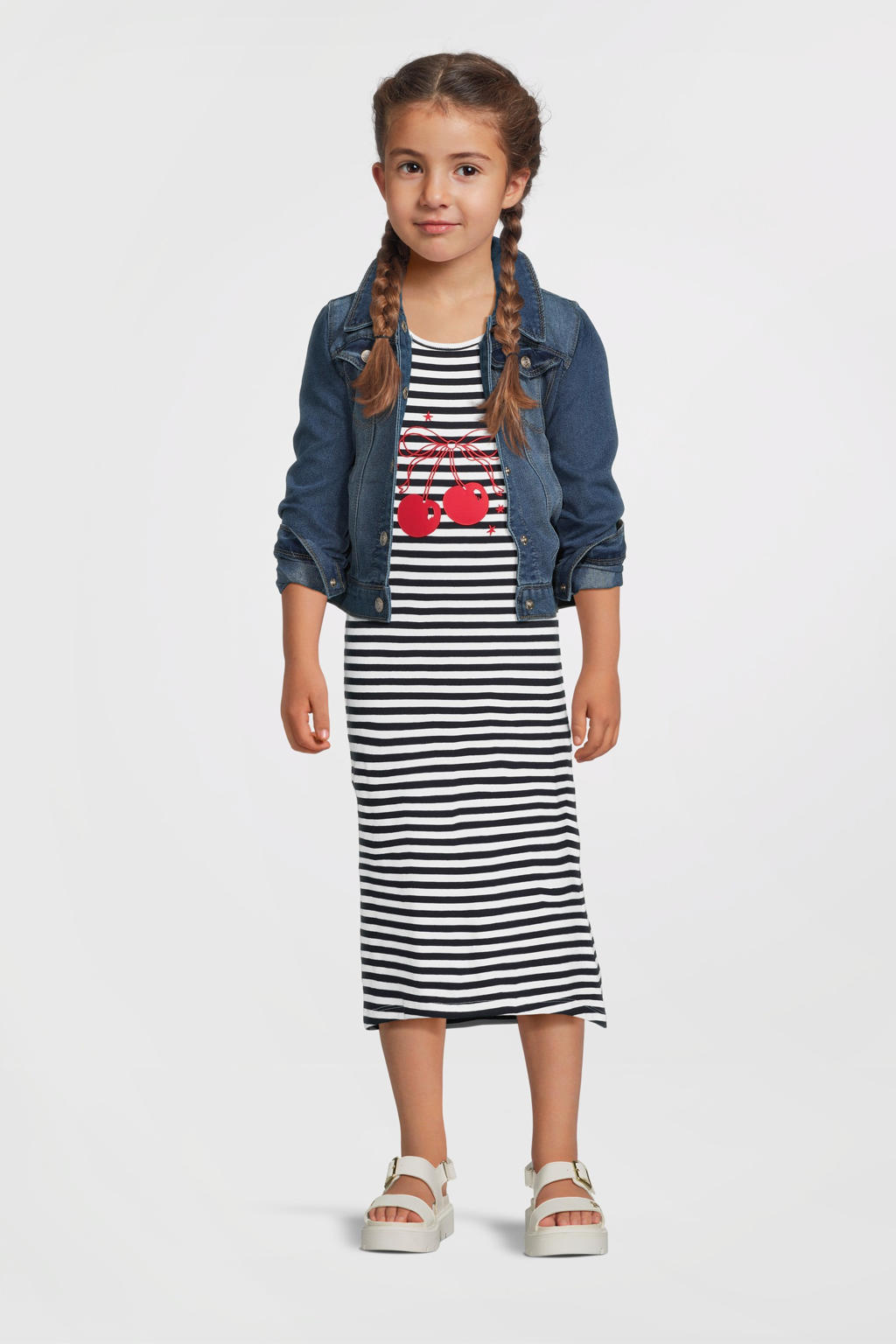 Witte meisjes NAME IT KIDS maxi jurk van stretchkatoen met effen en ronde hals