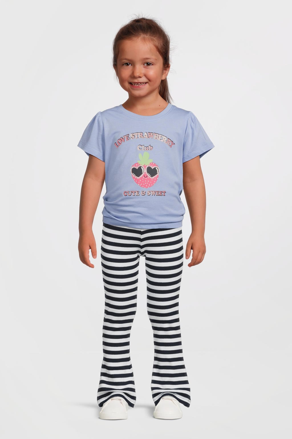 Donkergroene meisjes NAME IT MINI T-shirt zachtblauw van katoen met effen, korte mouwen en ronde hals