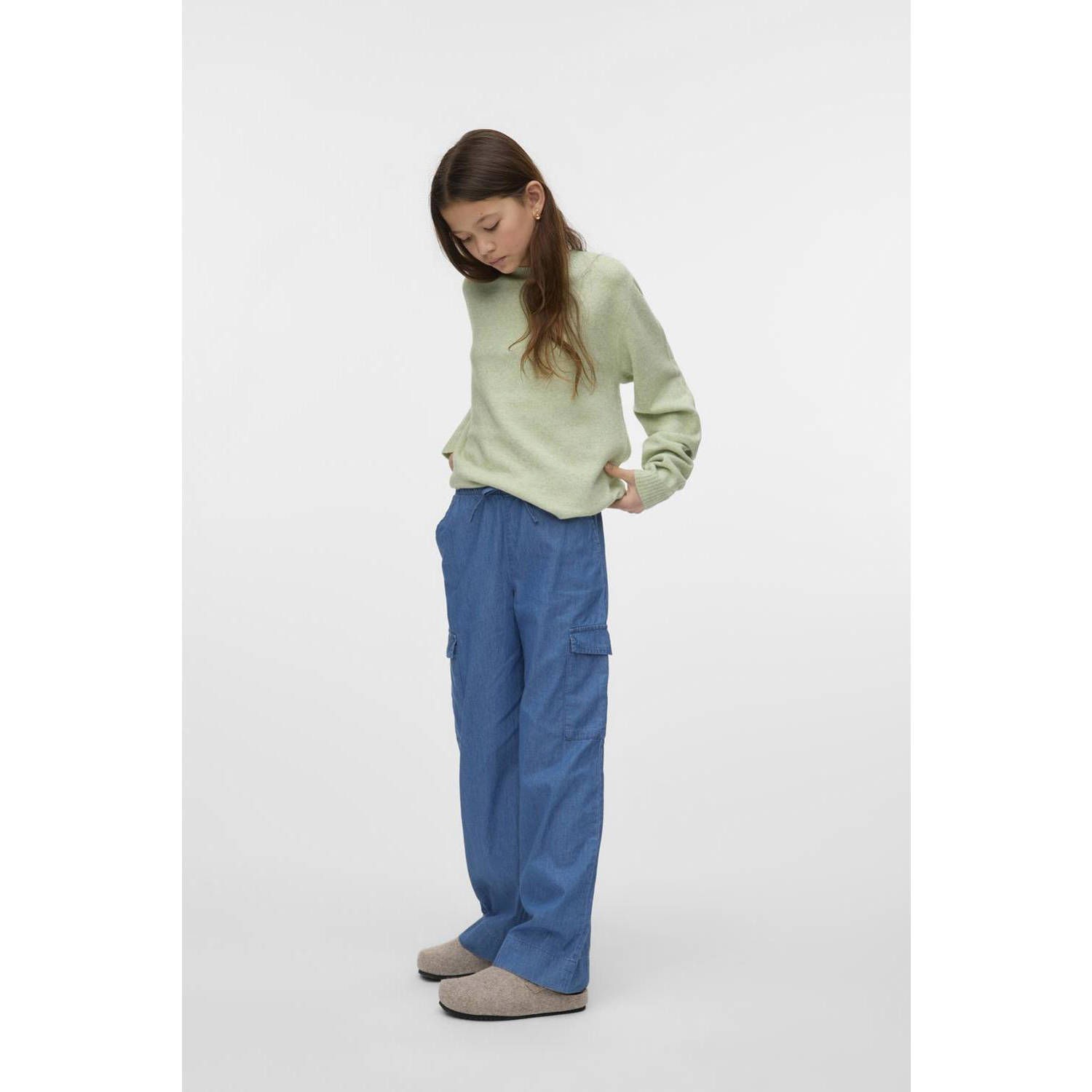 VERO MODA GIRL wide leg cargo broek blauw