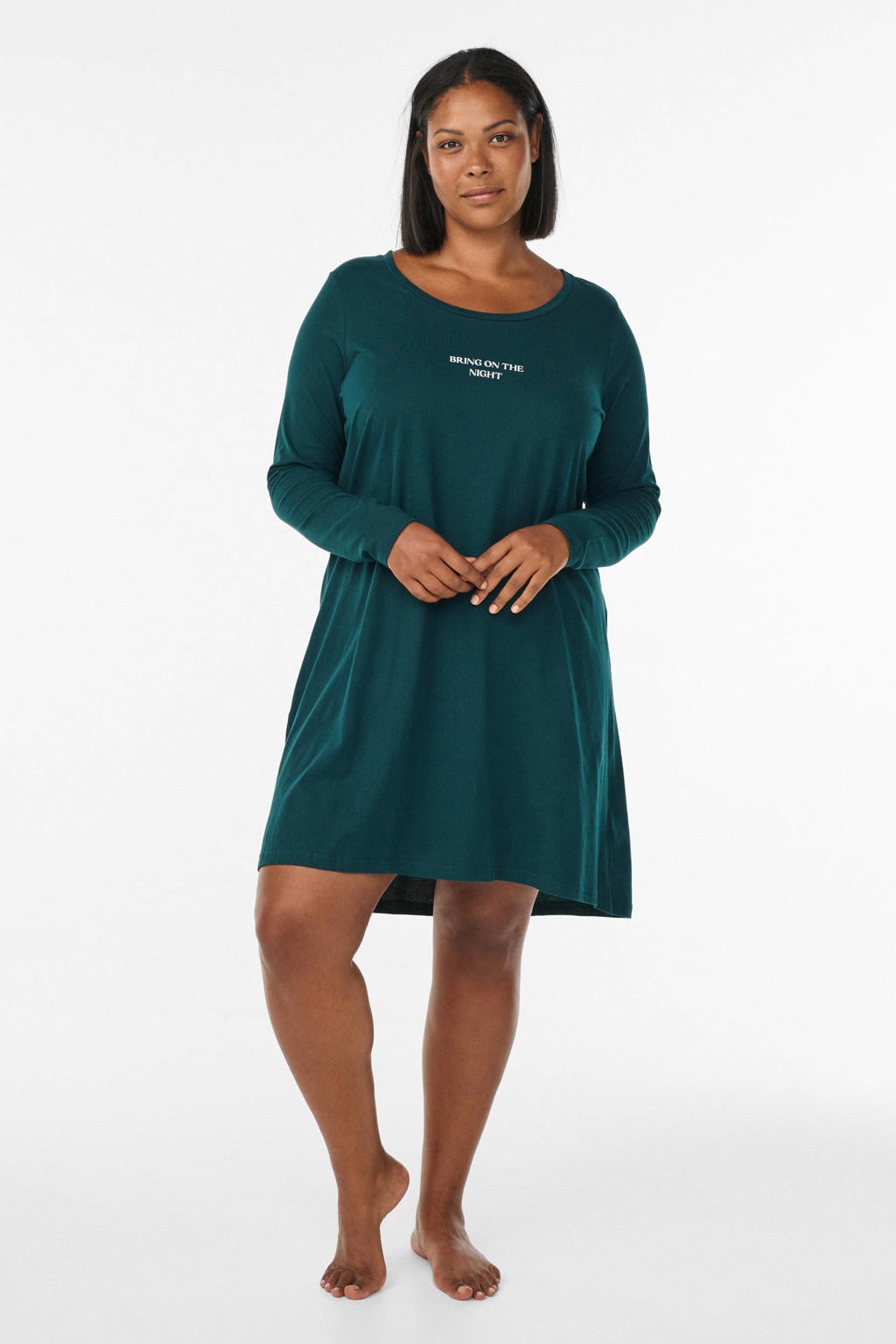 Zizzi Plus Size nachthemd MALLY donkergroen