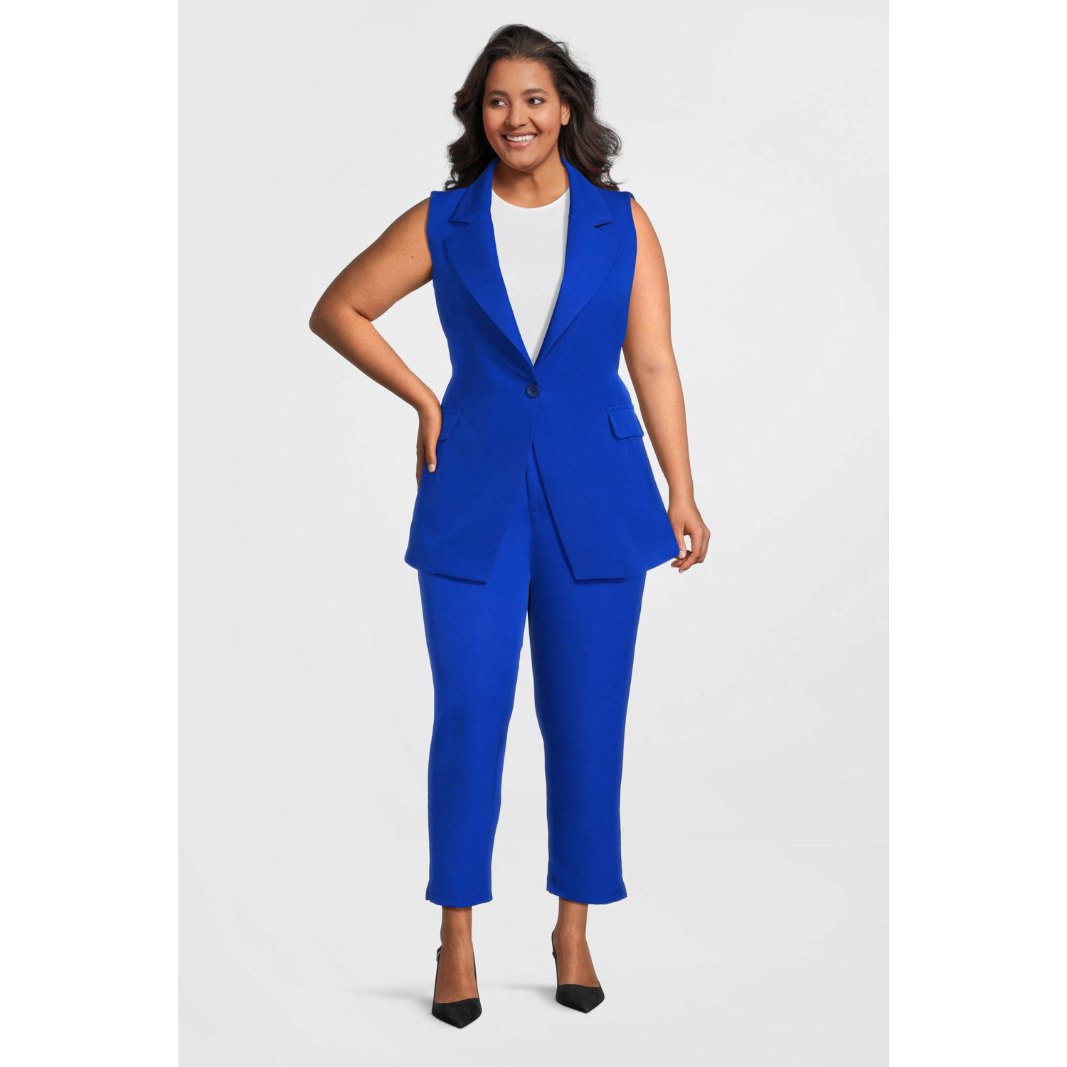 Curviss slim high waist broek blauw