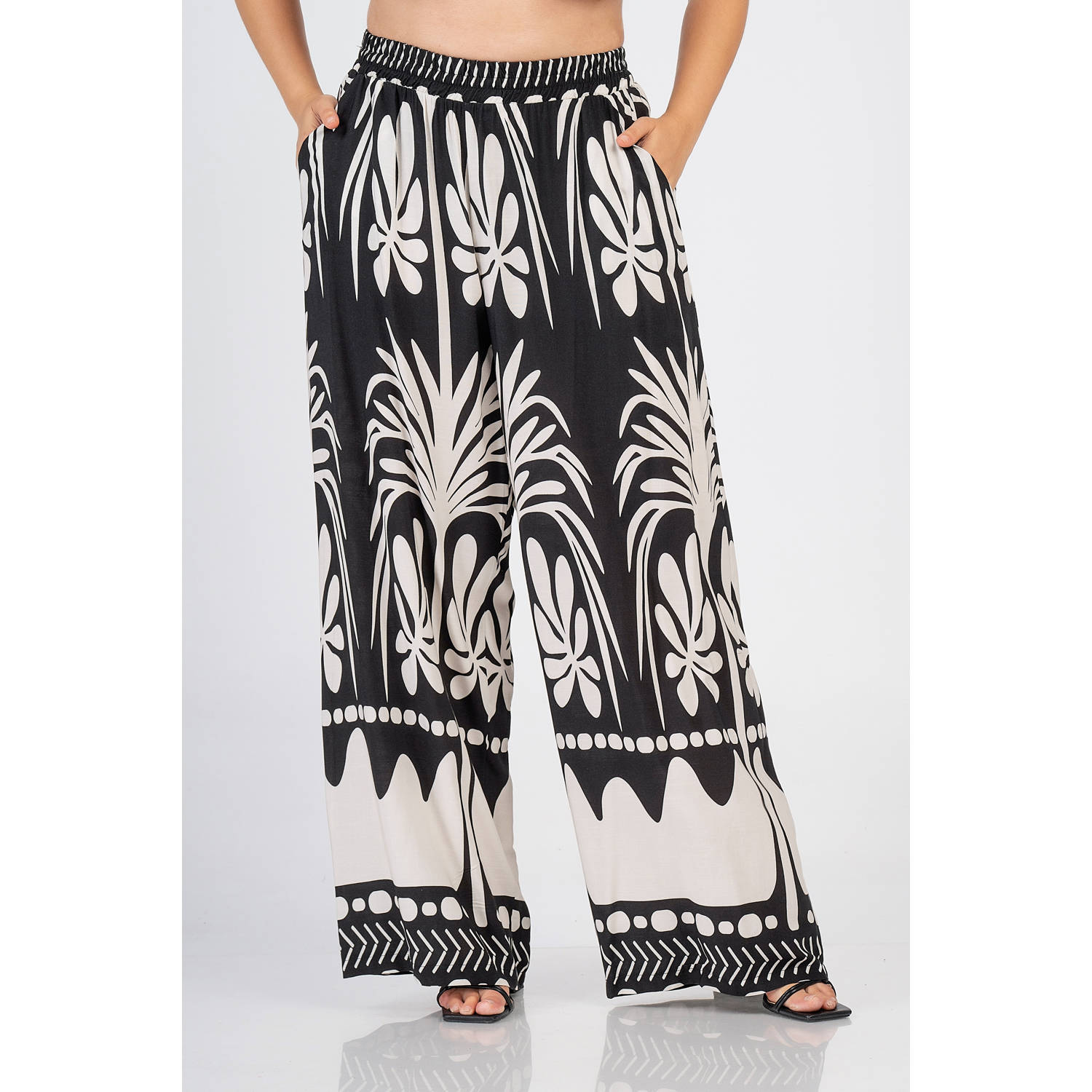 Curviss wide leg high waist broek zwart