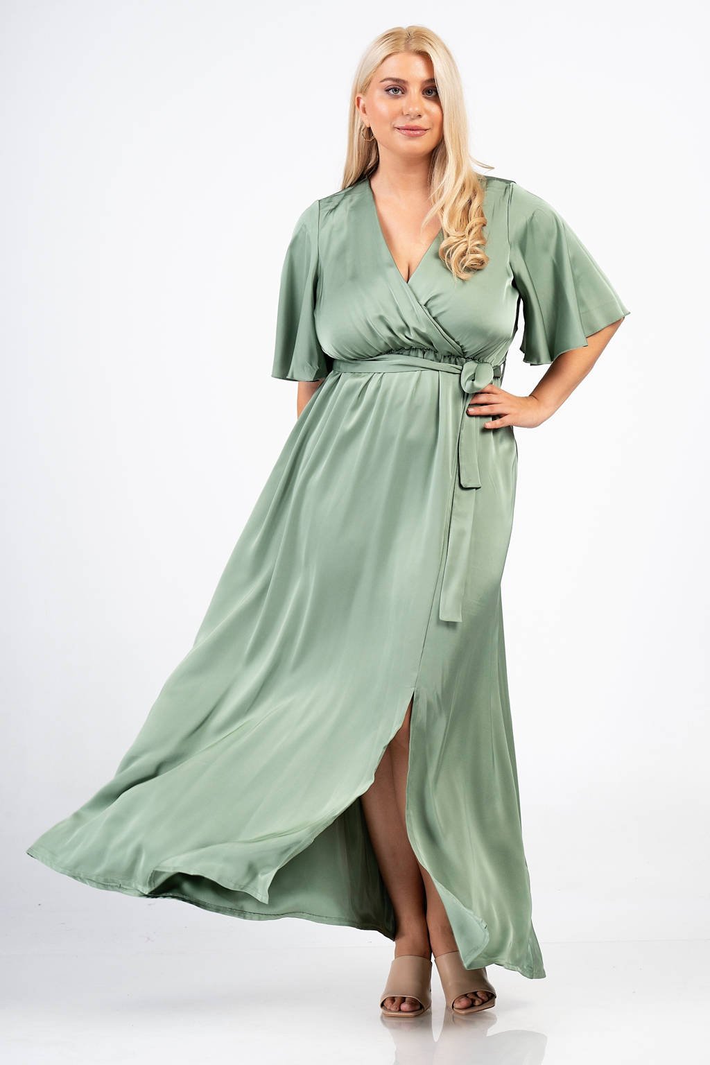 Curviss maxi jurk olijfgroen kopen? Morgen in huis wehkamp