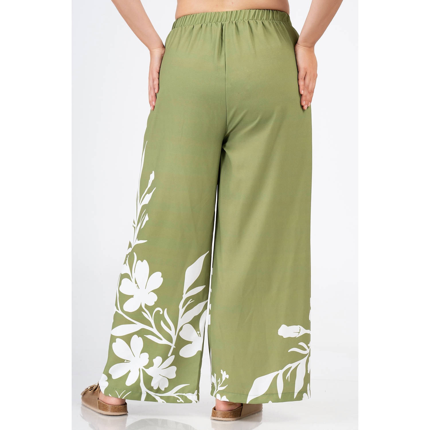 Curviss wide leg high waist broek olijfgroen