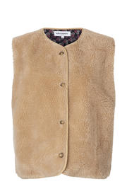 thumbnail: Beige dames Lollys laundry gilet van polyester met effen, ronde hals, knoopsluiting en borduursels