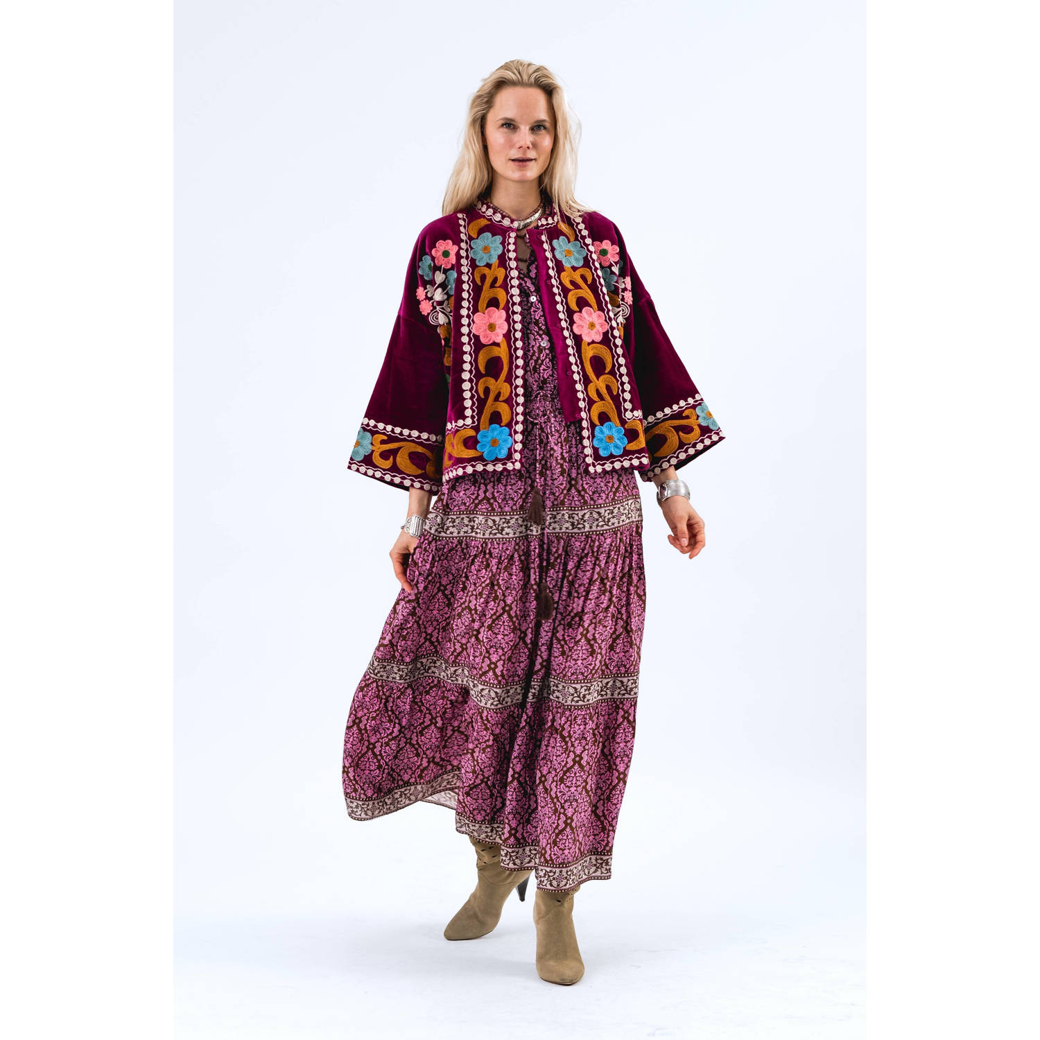 Lollys Laundry Bloemen Veloursjas in Roze Multicolor Dames