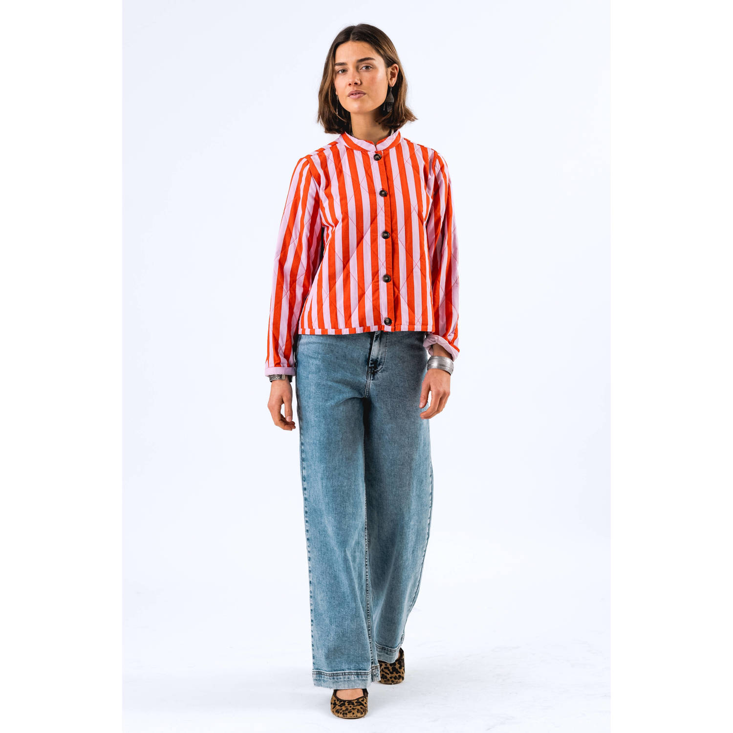 Lollys Laundry Gestreepte Gewatteerde Jas in Oranje en Roze Multicolor Dames