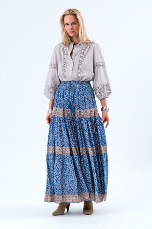 midi rok strokenrok blauw