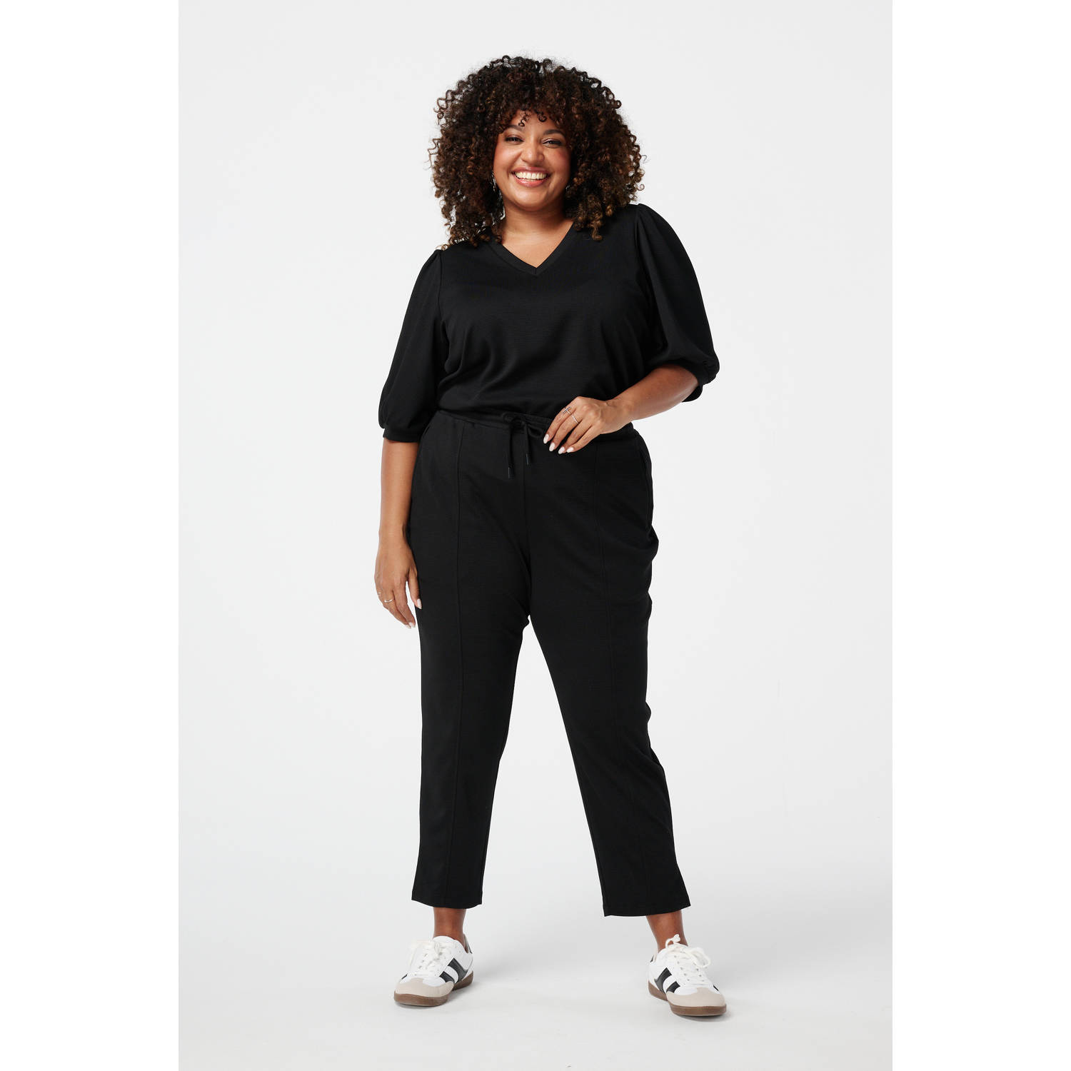 MS Mode straight regular waist casual broek zwart