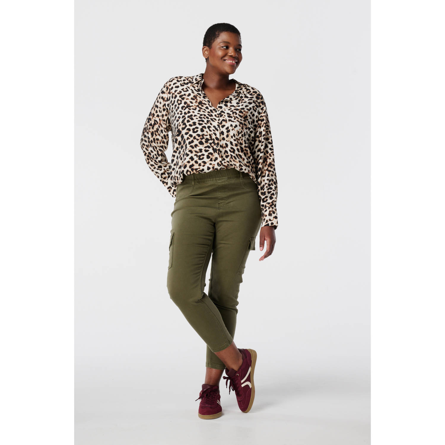 MS Mode slim regular waist cargo broek kaki