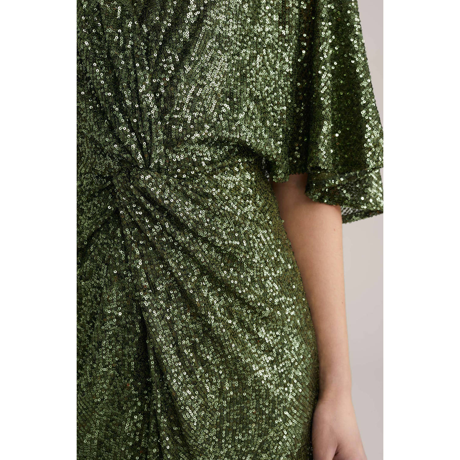WE Fashion midi jurk met pailletten donkergroen