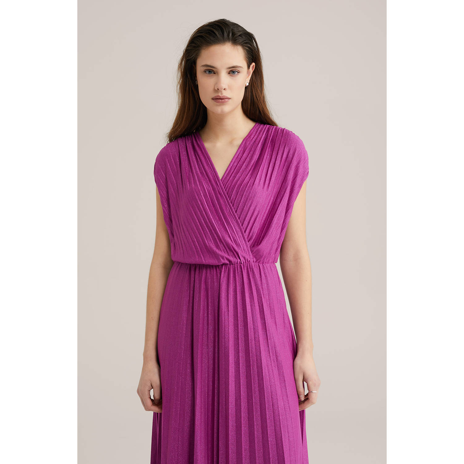 WE Fashion jurk met glitter fuchsia