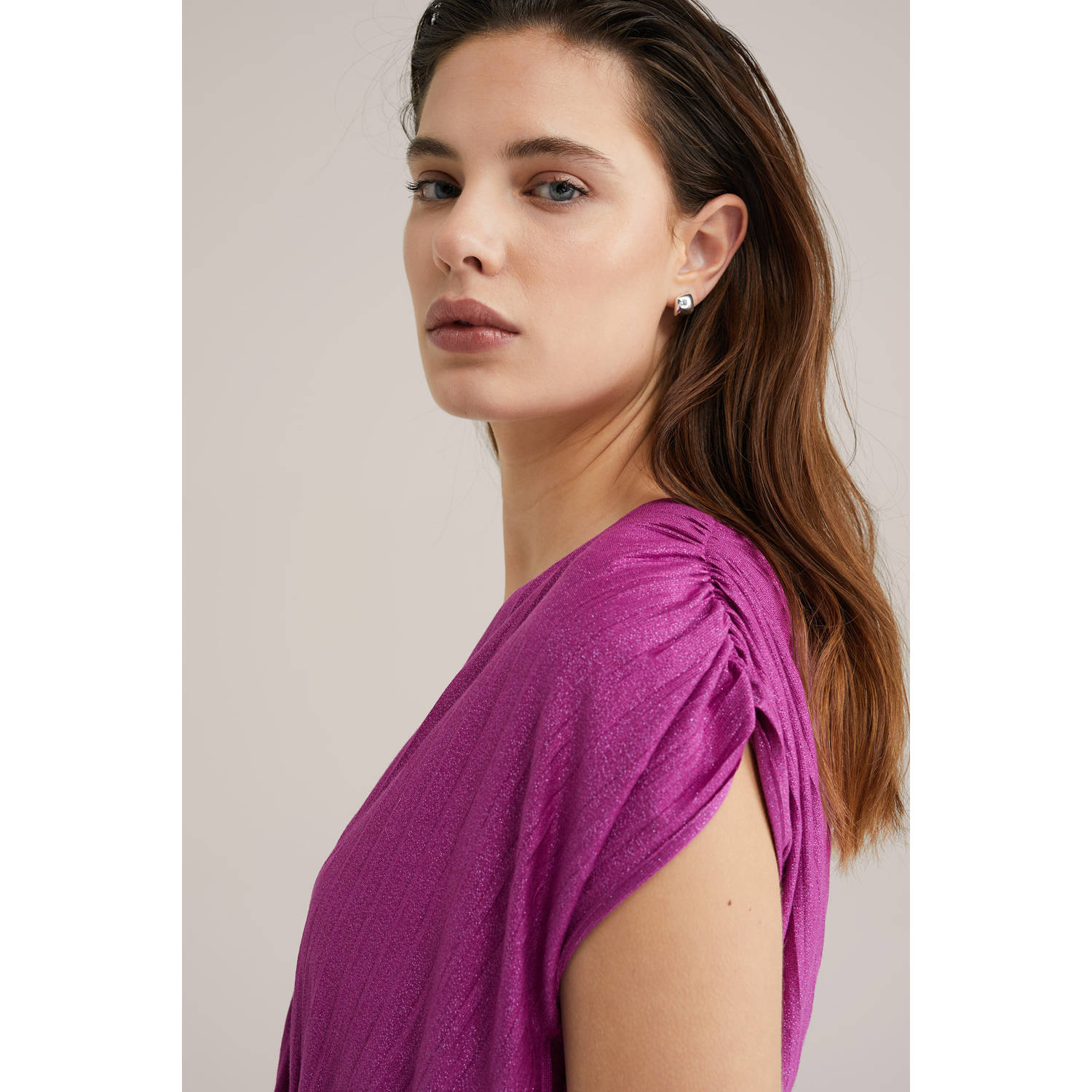 WE Fashion jurk met glitter fuchsia