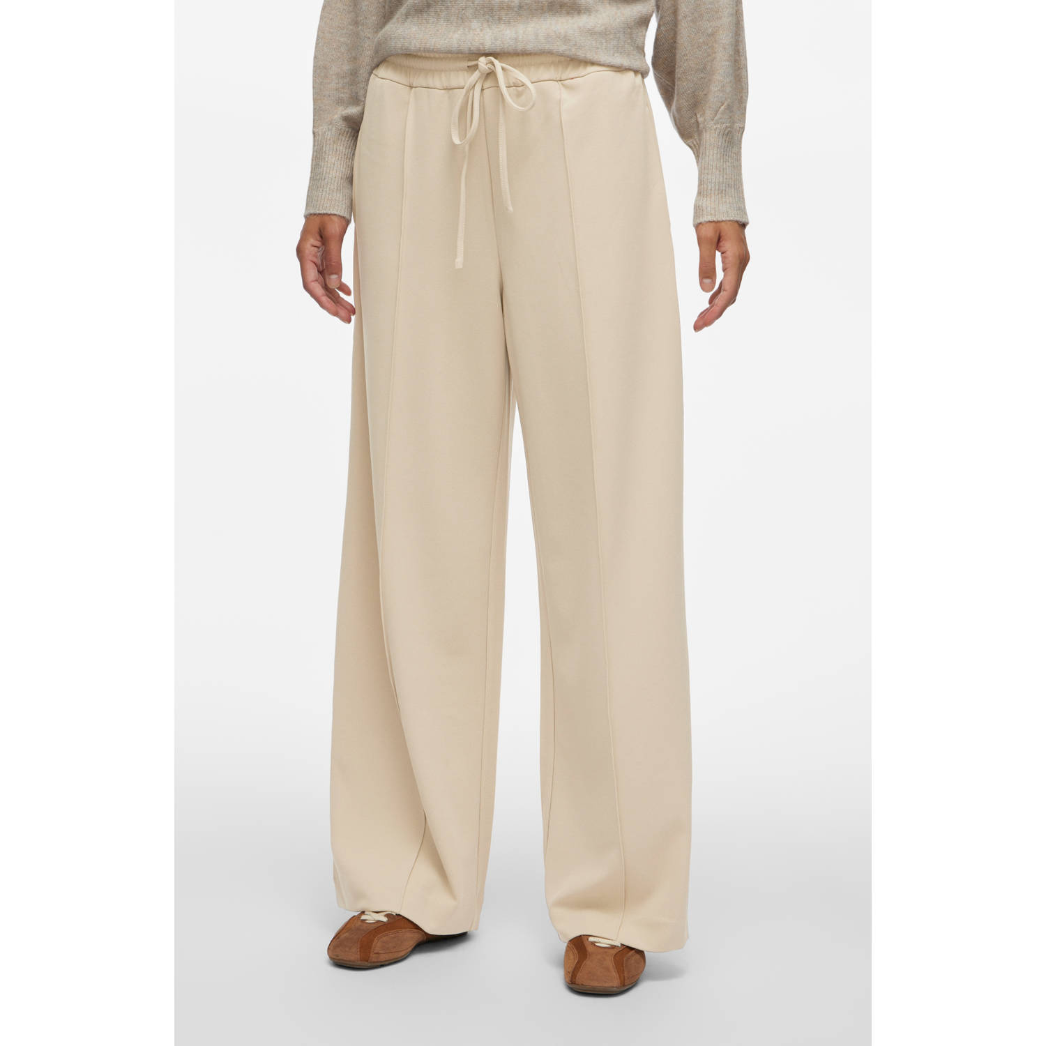 VILA wide leg high waist casual broek lichtgrijs gebreid