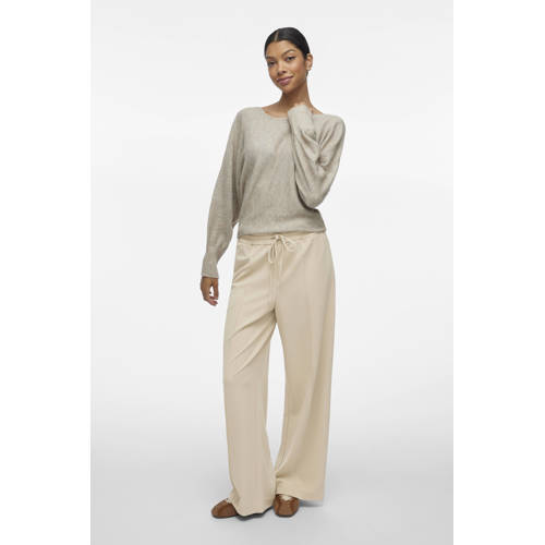 VILA wide leg high waist casual broek lichtgrijs gebreid afbeelding