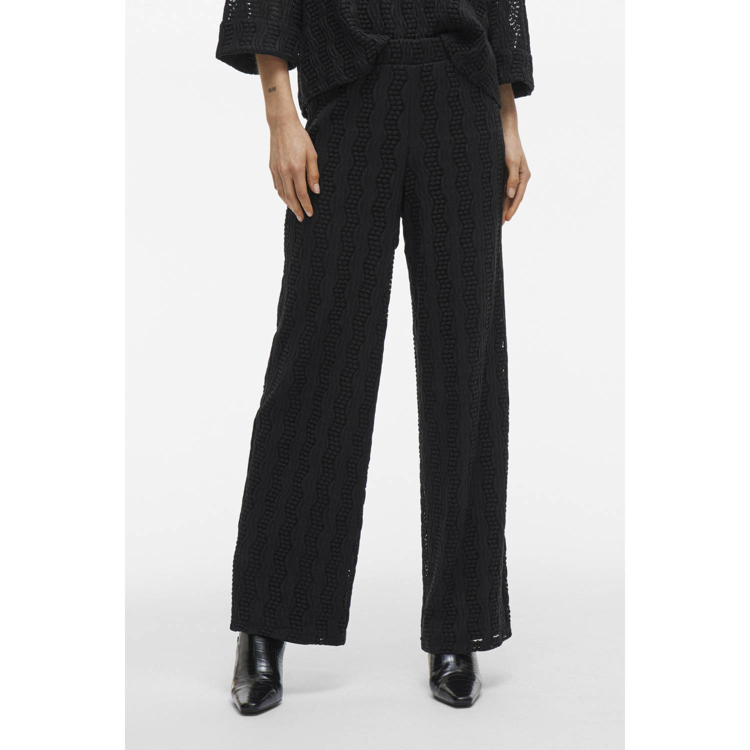 Vila Wide leg stoffen broek met structuurmotief model 'LUMENA'