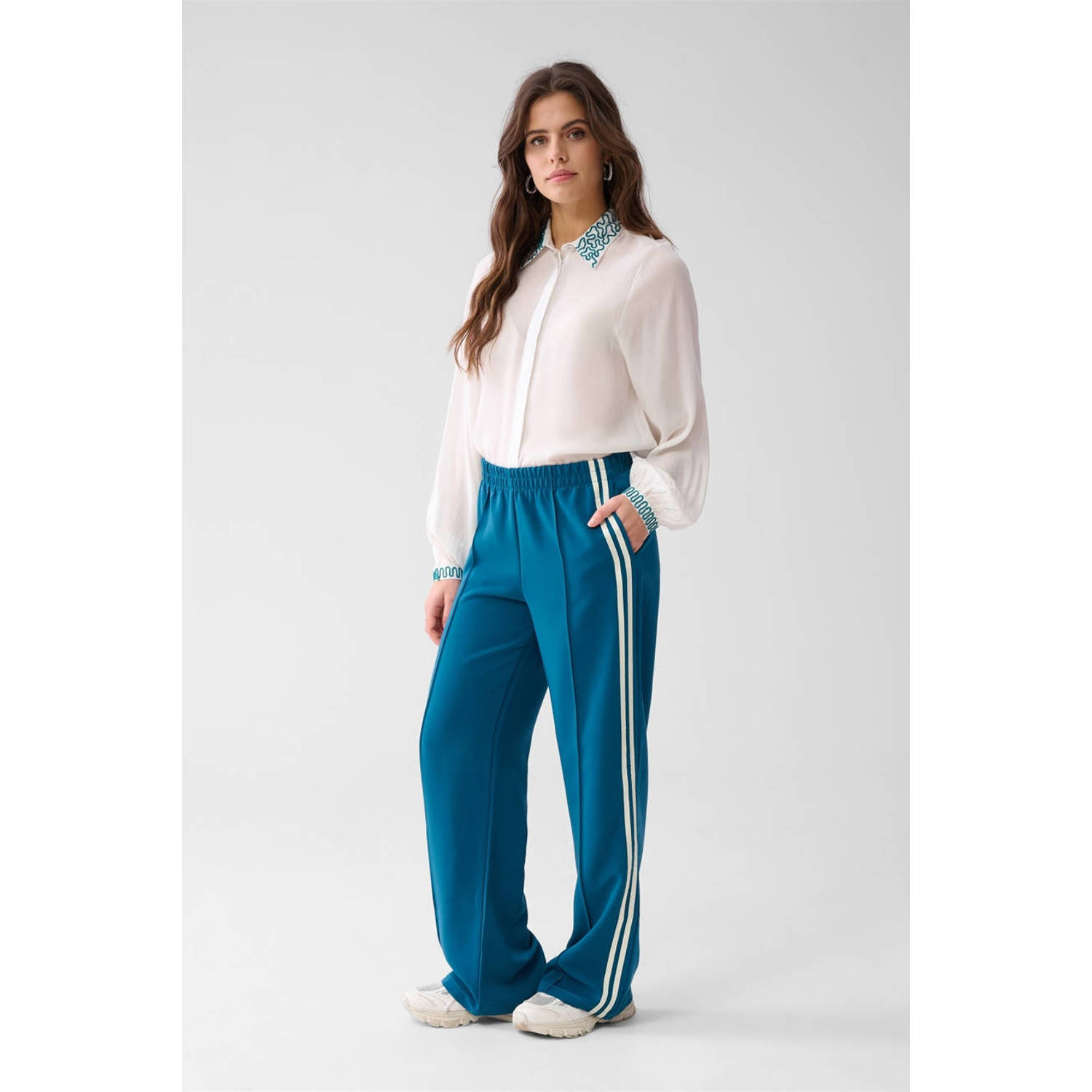 Shoeby wide leg high waist casual broek blauw