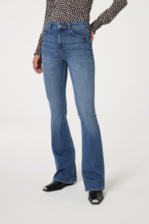 high waist flared jeans medium blue denim