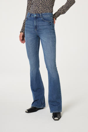 high waist flared jeans medium blue denim