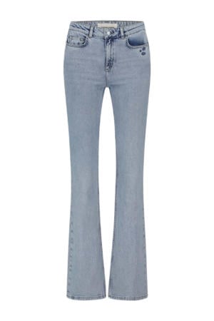 high waist flared jeans light blue denim